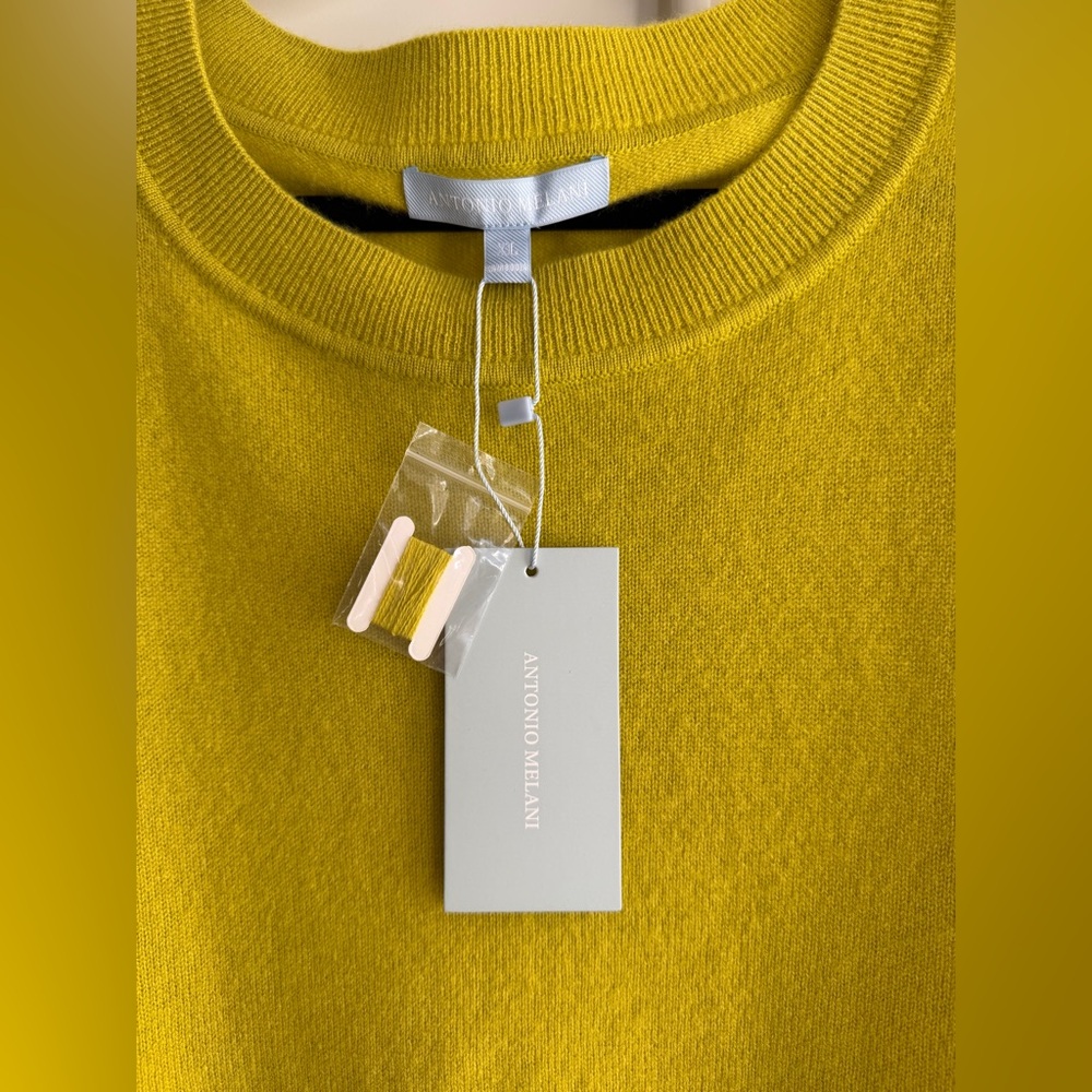 NWT Antonio Melani 100% Cashmere Sweater - Citron - XL - Puff Sleeve Crewneck - Picture 3 of 10